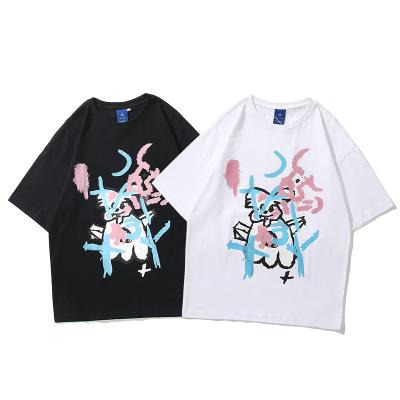 China 2021 Pure T-shirt Men's QUICK DRY Graffiti Cotton Trend Hiphop T-shirt Men Loose Cartoon Men's Printed T-shirt for sale