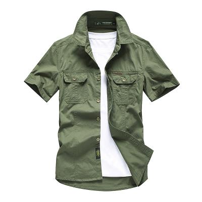 China Military Green Slim Jacket Men's Vintage Anti-pilling Cotton Shirt Men's Short Sleeve Shirts for sale