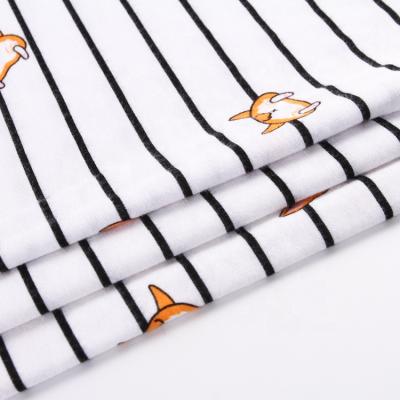 China Sustainable weft knitted black and white cartoon corgi tacky elastane stripe jersey knit fabric print for sale