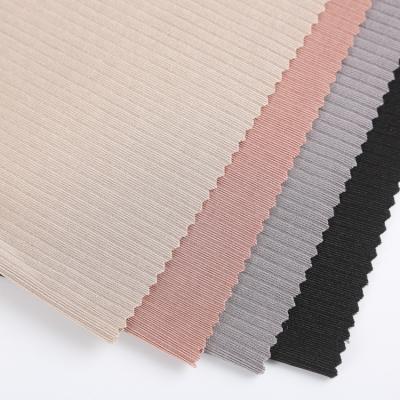 China Polyester drop needle 1x1 spandex rib fdy pink stretch viable ribbed fabric for sale