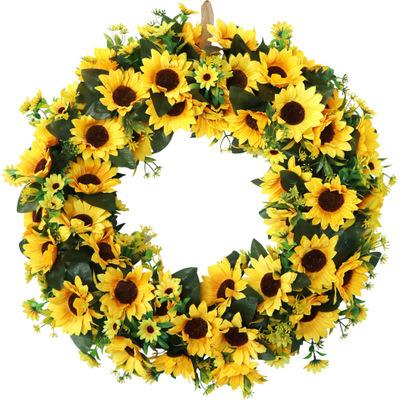 China Home& Garden decoration sells Amazon best wholesale home large size artificial flower door wall decoration sunflower garland ring for sale