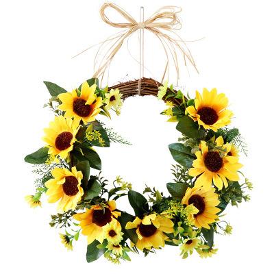 China Home& Garden Decoration Sells Amazon Best Artificial Flower Bouquet Door Wedding Wall Decoration Sunflower Garland Wholesale Home Ring for sale