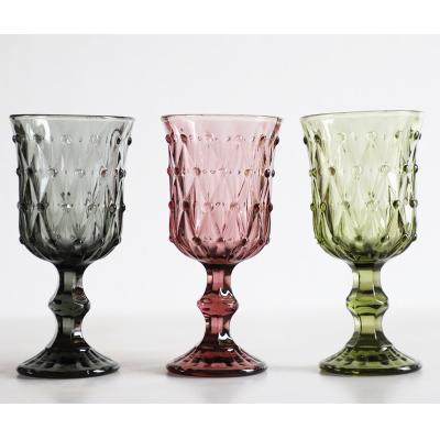 China New Viable Goblet Wine Glass 10 Ounce Vintage Green Wine Glass Copas De Vino Goblet Copas De Cristal For Wedding Decorations for sale