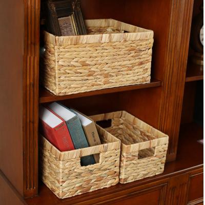 China Apparel Wholesale Customized Straw Underwear Uncovered Storage Boxes and Bins with Handles for Home Storage for sale