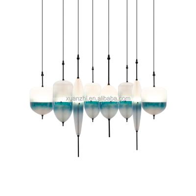 China Farmhouse Modern Blue Gradient Glass Chandelier, Bar Restaurant Home Lighting Fixture, White Glass Chandelier for sale