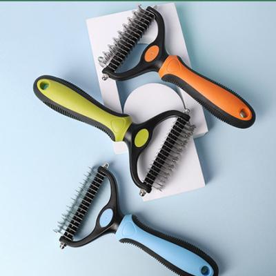 China Stocked Accept Logo Dual Sided Blades Pet Hair Removal Comb Brush Grooming Tool For Dog for sale