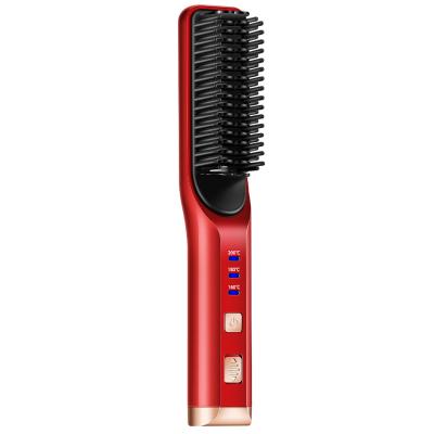 China Household Custom 2 in 1 Electric Curler Hair Straightener Comb Cordless Fast Heating Hair Straightener Brush for sale