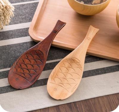 China Wooden Kitchen Tool Nanmu Rice Fish Shaped Spoon Hand-carved Creative Fish Rice Shovel Japanese Style Rice Shovel Spoon Retro Gift for sale