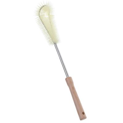 China Durable High Quality Stainless Steel Wooden Handle Curve Head Nylon Glass Baby Bottle Cleaning Brush for sale