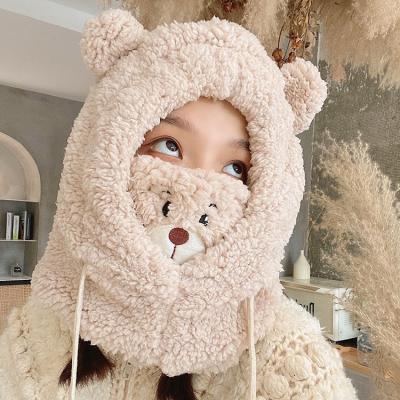 China 2021 COMMON Cute Bear Lady Women Supper Warm Winter Cashmere Plush Knitted Woven Artificial Hat for sale