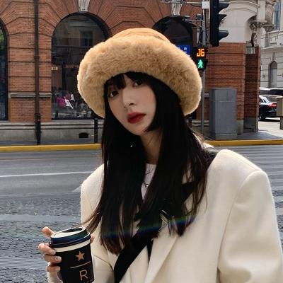 China 2021 COMMON Design Korean Fashion Lady Women Supper Warm Winter Fur Bucket Knitted Woven Hat High Quality for sale