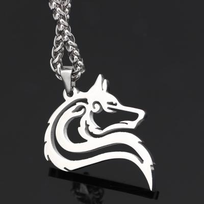 China Religious Mens 316L Stainless Steel Norse Viking Odin Wolf Celt Head Amulet Pendant Necklace for sale