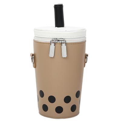 China PU Female Stylish Cross - Body Bag Girls Shoulder Bag Universal Milky Tea Shaped Bucket Bag For Adult Purple Khaki Green Pink for sale