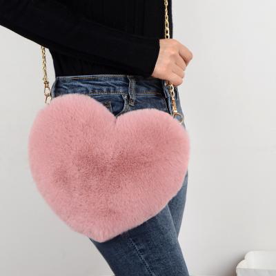 China Plush Fashion Women's Cute Kawaii Faux Fur Heart Shaped Handbags Cross - Body Bags Wallet Purse Plush Shoulder Chain Handbag Lady Bag for sale