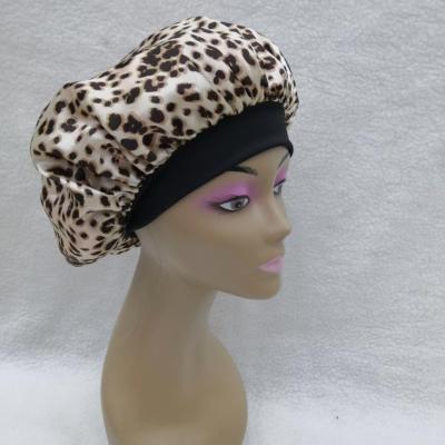 China 100% Polyester Leopard Zebra Satin Hood For Hair Care Custom Faux Floral Print Hat Women Girls Shower Silk Sleep Night Cap For Curly Hair for sale