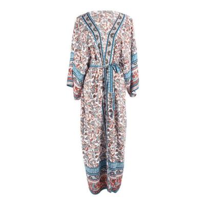 China 100% Polyester Floral Print Kaftan For Women Girls 2021 Summer New Summer Soft Beach Suit Ethnic Print Oversized Shawl Kimono Style Cap For Bikini for sale