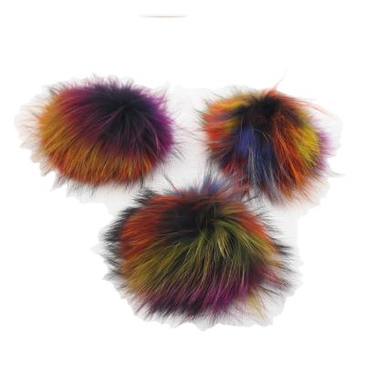 China Wholesale 15CM FOX Fur Pompom Wholesale 15CM Rainbow Customized Real Fur Fluffy Natural Multi For Hats And Keychains for sale