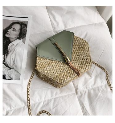 China Polyester Women Straw Handbag Girls Fashion Pu Leather Cross - Body Bag 2020 New Fashion Metal Chain Shoulder Bag for sale