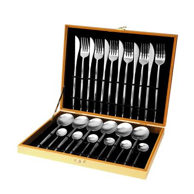 China Sustainable Sustainable Reusable 24PCS Cutlery Set Portable Stainless Steel Metal Travel Flatware Set With Box for sale