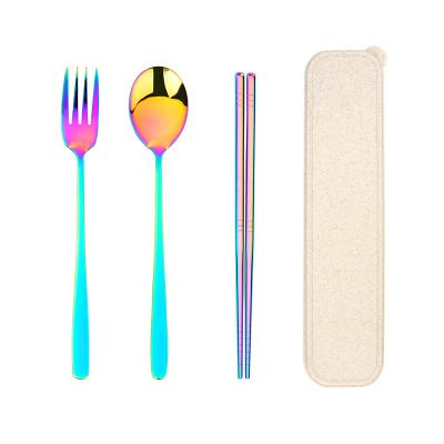 China Sustainable Korean Flatware Set Stainless Steel Gold Dinnerware Cutlery Sets With Colorful Gift Box for sale