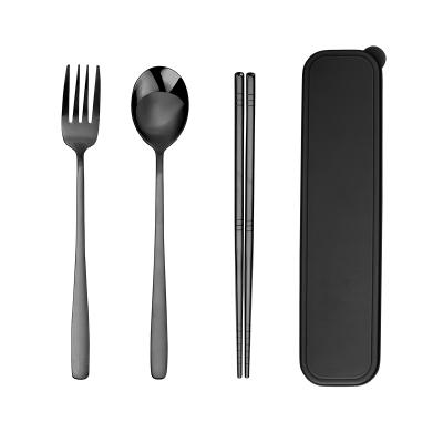 China Sustainable Portable Fork Spoon Chopsticks Flatware Set Stainless Steel Cutlery With Box for sale