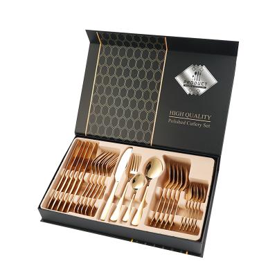 China Amazon Sustainable 24PCS Silverware Set Sustainable Hot Selling Knife Fork Spoon Tea Spoon Set With Box for sale