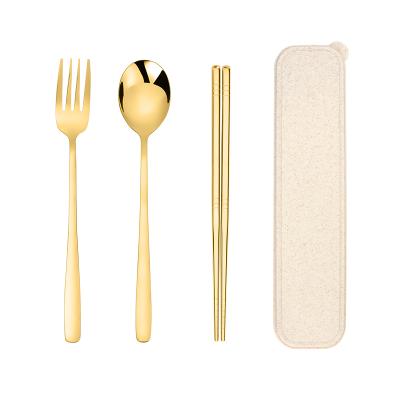 China 3PCS Viable Viable Set Chopsticks Spoon Fork With Box Korean Stainless Steel Flatware Set for sale