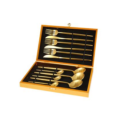 China 16PCS 304 Stainless Steel Tableware Utensil Knife Spoon Fork Viable Tea Spoon Set With Box for sale