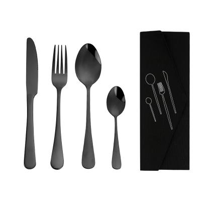 China 4PCS Sustainable Black Gold Flatware Set Stainless Steel Eating Utensils Cutlery For Office/Student/Gift for sale