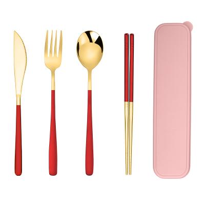 China Sustainable Travel Sustainable Utensils 18/8 Stainless Steel Cutlery 4pcs Set Reusable Silverware Knife Fork Spoon Chopsticks for sale