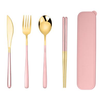 China 4 Piece Stainless Steel Flatware Set Travel Sustainable Utensils Set Chopsticks Knife Fork Spoon With Box for sale