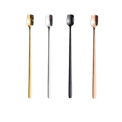 China Durable Hot Sale 304 Stainless Steel Titanium Creative Bar Viable Long Teaspoon Handle Stirring Cute Scoop Dessert Spoon Color Latte Spoon for sale