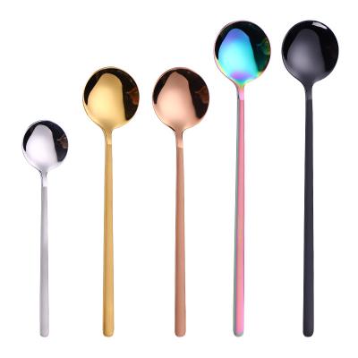 China Sustainable Stainless Steel Cake Dessert Spoon Long Handle Teaspoon Household Tea Spoon for sale