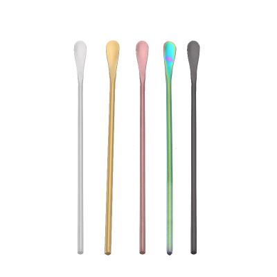 China Long Handle Stainless Steel Household Ice Cream Spoon Round Stick Viable Scoop Mixing Teaspoon for sale