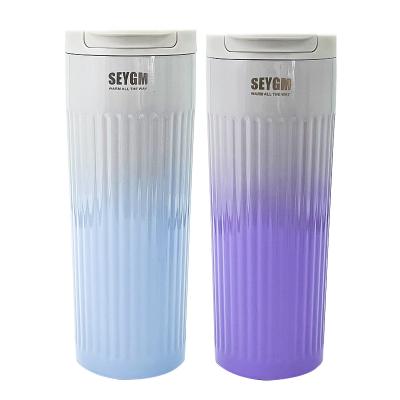 China Sustainable 500ml Double Wall Reusable Vacuum Insulated Stainless Steel Travel Coffee Tumbler Cup With Plastic Lid for sale