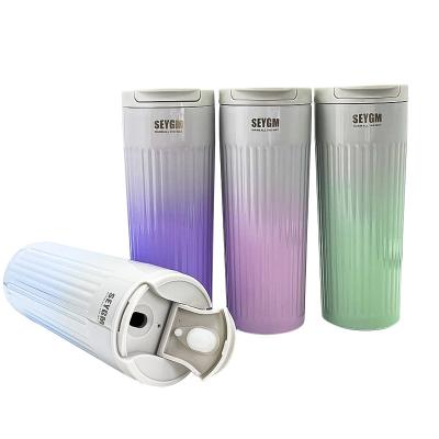 China Viable Striped Tumbler With Lid Stainless Steel Flip Coffee Cup Insulated Sport In Gradient Color for sale