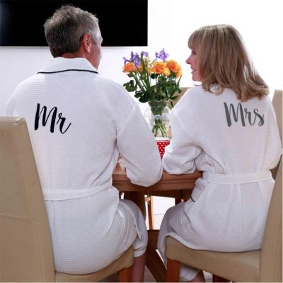 China Shanghai QUICK DRY Lixin Textile Personalized Monogram on the back of the long robe shawl collar waffle dressing gown for sale