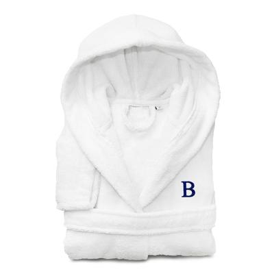 China Luxury Quality White QUICK DRY Velor 100% Egyptian Cotton Hooded Knee Length Bathrobe for sale