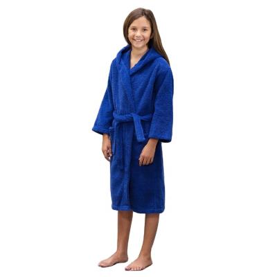 China Customized 100% Breathable Logo Royal Blue Child Hooded Cotton Kids Bathrobe For Spa for sale