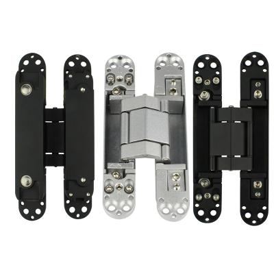 China 180 Degree Hinge Adjustable Hinges Southeast Asian Style Zinc Alloy Silver Cover and Black Body Adjustable Heavy Duty Concealed 3D Door Hinge for sale