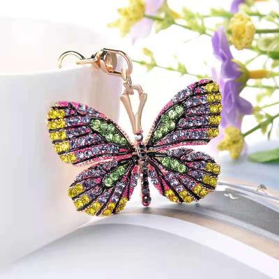 China Luxury Women Crystal Glitter Diamond Key Chain Souvenir Gifts Promotion Car Bag Ornaments Accessories Alloy Full Rhinestone Butterfly Key Chain for sale