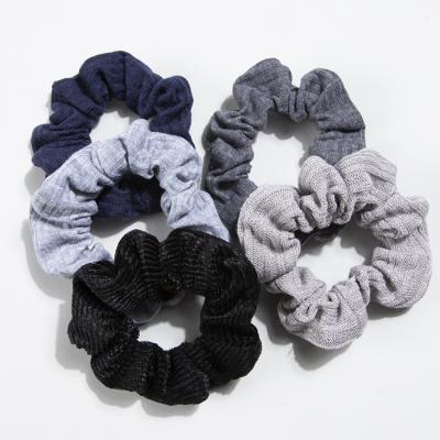 China Wholesale Dark Tone Women Girls Knitted Woven Scrunchies Set Attractive 5PCS/PACK Factory Quality Stripe Scrunchies Solid Color for sale