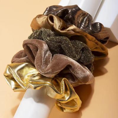 China 2021 Fashion 5pcs/set Gold Cool Style Gold 5pcs/set Attractive Shiny Metallic Rock Women Ropes Elastic Hair Bands Hair Scrunchies Pack For Girls for sale