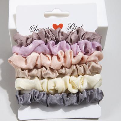 China Attractive Set of 6 Mini Scrunchies Mixed Multi Color Hair Bands Pack Thin Skinny Hair Scrunchies Hair Ropes Sets for sale