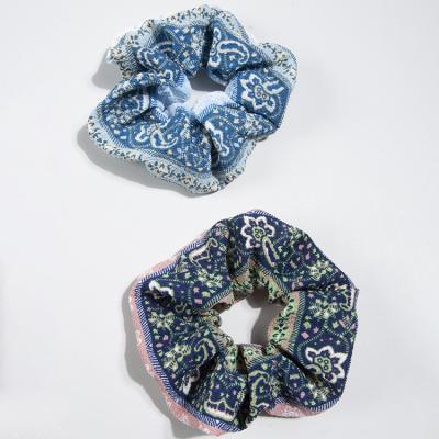 China 2021 2pcs/set Pack Plain Hair Ties Ladies BOHO Style Paisley Flower Hair Scrunchies Elastic Bands Girls Attractive for sale