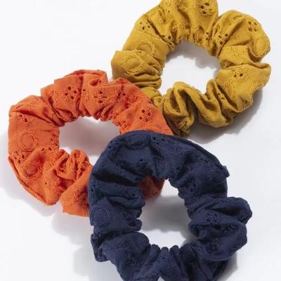 China Girls 2021 hollow- out new arrival BOHO embroidery cotton hair scrunchies bands hair ties ladies attractive ethnic style for sale