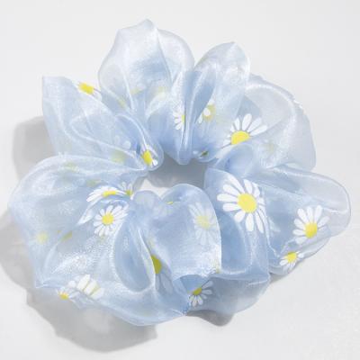 China Attractive Jumbo Organza Scrunchies Assorted Color Hair Ties Fashion Girls Big Spring Daisy Flower Hair Bands Scrunchies for sale