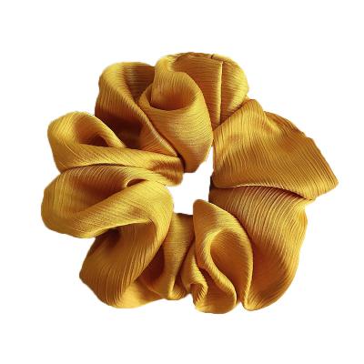 China 2021 Attractive Popular Pure Color Mustard Ribbed Scrunchies 15cm Scrunchy Large Satin Scrunchies Striped Elastic Bands for sale