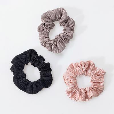 China 2021 Vintage French Scrunchies Attractive Metallic Color Pleated Scrunchies Bands For Women Girls for sale