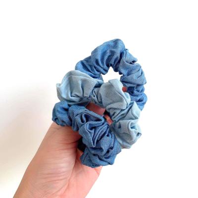 China Attractive Blue Denim Hair Scrunchies Korea Style Denim Scrunchies Blue Elastic Hair Scrunchies for sale